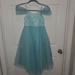 REVOLUTION DANCE Blue Off-the-Shoulder Flutter Sleeve Sequin LEOTARD DRESS XLC